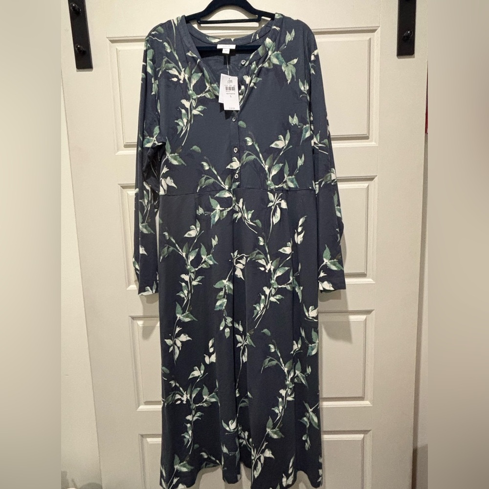 NWT J.Jill Dark Gray Floral Midi Dress Large - Picture 3 of 6